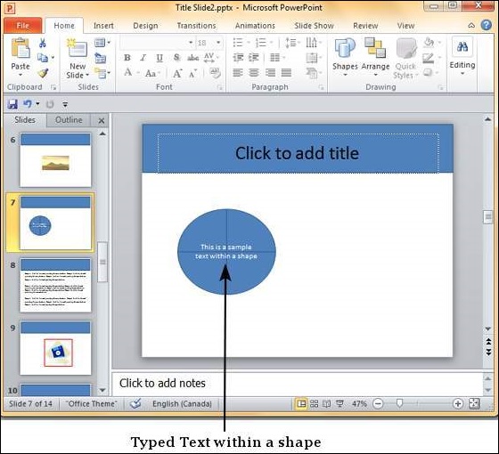 Microsoft PowerPoint 2010 中向形状添加文本